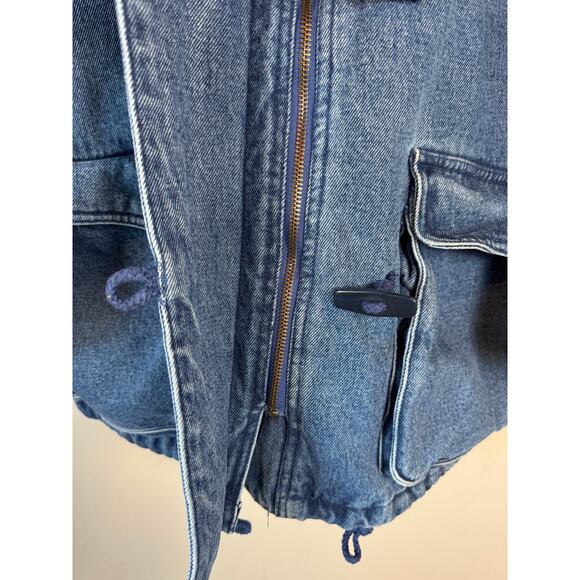 Vtg 90s Brandon Thomas Denim Duffle Toggle Coat Size L - Picture 8 of 14